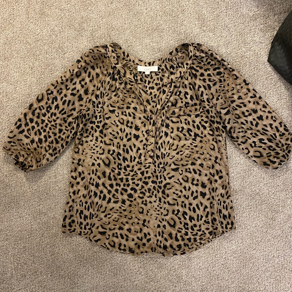 Loft leopard Print 3/4 Length Sleeve Blouse